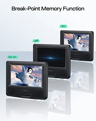 YOTON Lettore DVD portatile da 9,5 per bambini con schermo girevole HD da 7,5, con altoparlante stereo, 1.8m Caricatore per Auto